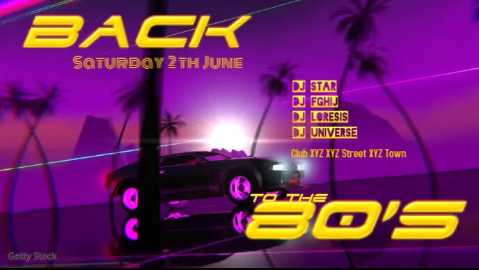 80's Party 80s Back to the 80s 90s club party Film w tle na Facebooka (16:9) template