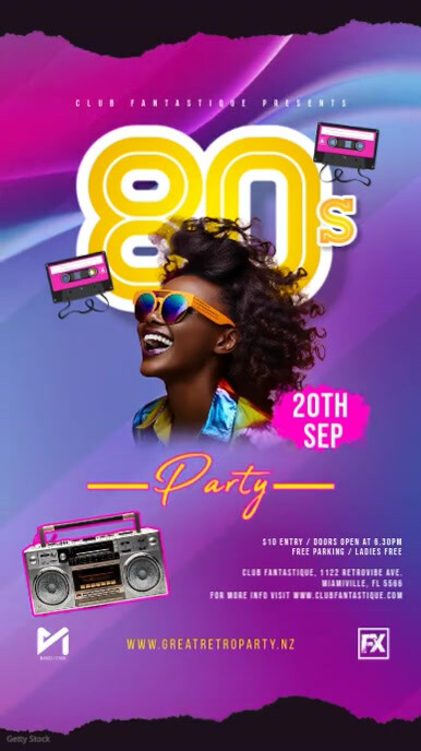 80s 90s Party Invitation Flyer Ad Historia de Instagram template