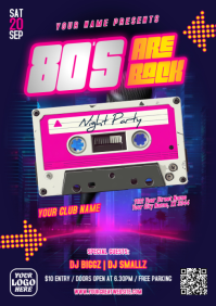 Neon Retro 80s Night Flyer Cassette Tape Template A4