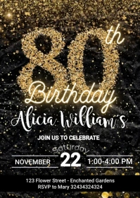 80th Birthday Party Invitation A6 template