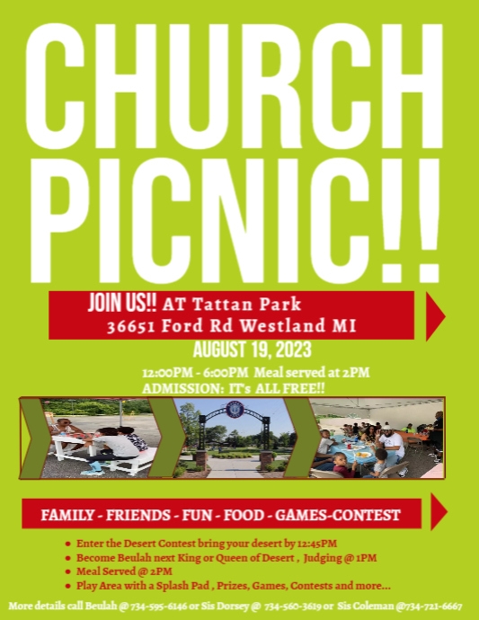 Church Picnic Event Flyer Template ใบปลิว (US Letter)