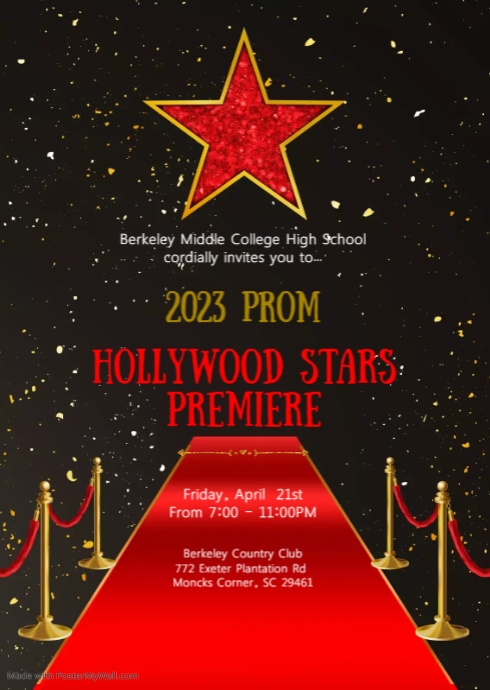 Red carpet hollywood birthday invitation A6 template