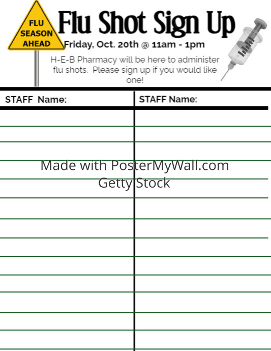 Flu Clinic Flu Shot Vaccine sign up sheet PosterMyWall