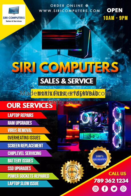 Blue Modern Cyber Cafe Services Flyer Templat Poster template