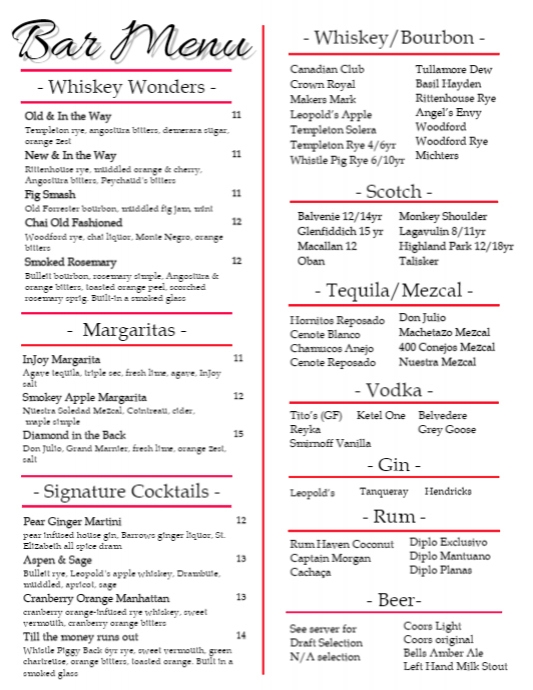 Copy of Fall Bar Menu 2021 | PosterMyWall