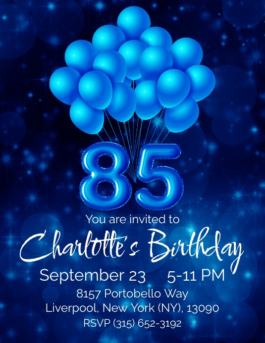 85th birthday party invitation blue balloon Template PosterMyWall 85th birthday party invitation blue balloon Template PosterMyWall