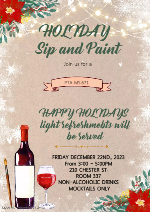 Christmas paint and sip invitation | PosterMyWall