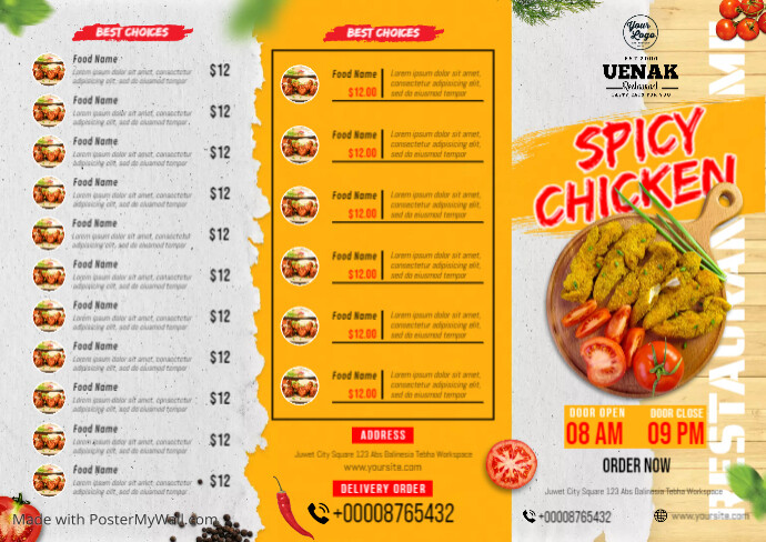 Trifold Restaurant Food Menu Template