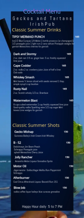 Copy of Cocktail Menu Gecko Pub | PosterMyWall