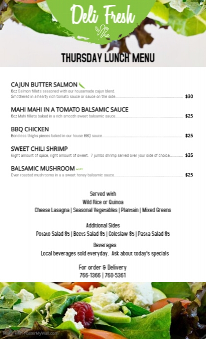 Thursday Menu | PosterMyWall