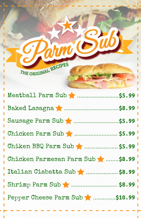 Sub Sandwiches Menu Template Postermywall