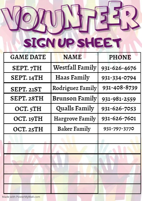 Volunteers Sign up Sheet Template A4