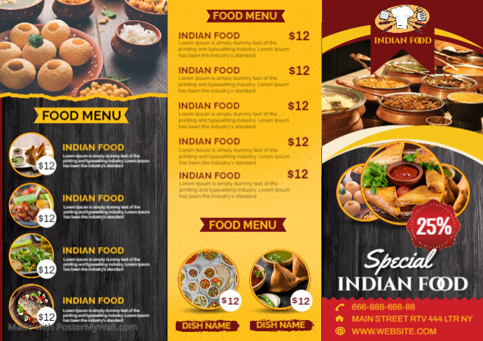 Indian food trifold brochure menu