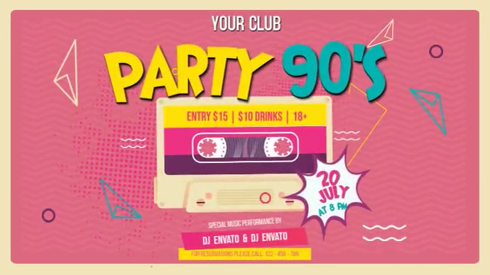90's Party Display งานแสดงผลงานแบบดิจิทัล (16:9) template