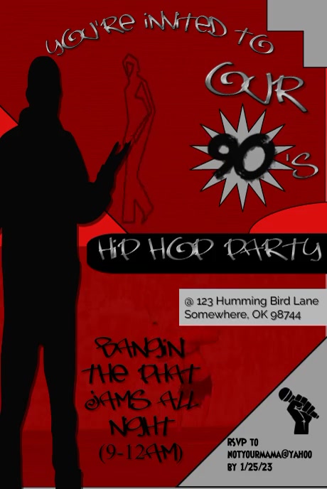 90's Hip Hop Party Invitation Pinterest Graphic template