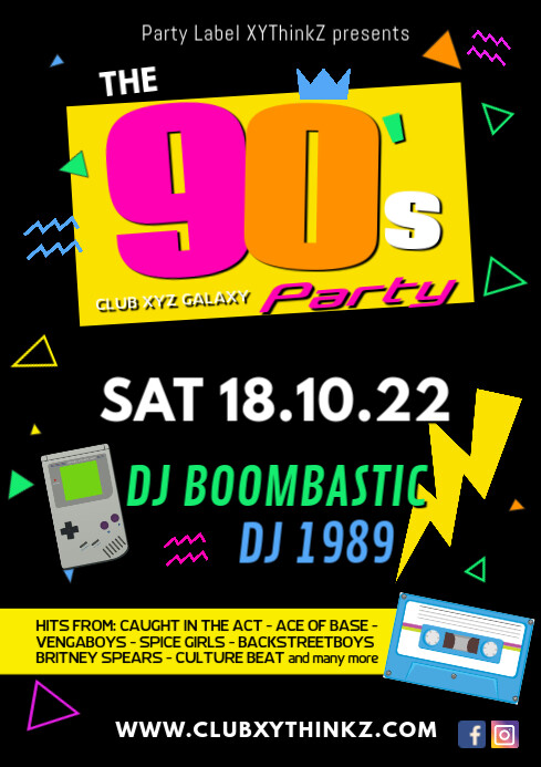 90's Party 90er nineties event ad Retro 90er Template | PosterMyWall