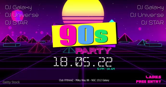 90's Party 90s Oldschool Retro Event 90er 80s Banne Facebook template