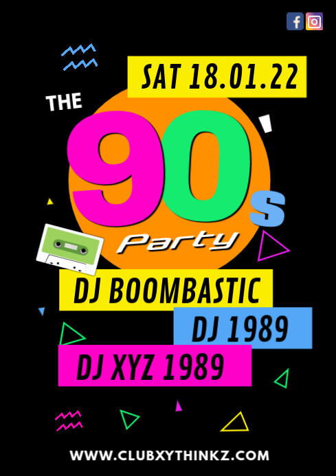90's party events 90s music club bar flyer ad 904 A4 template