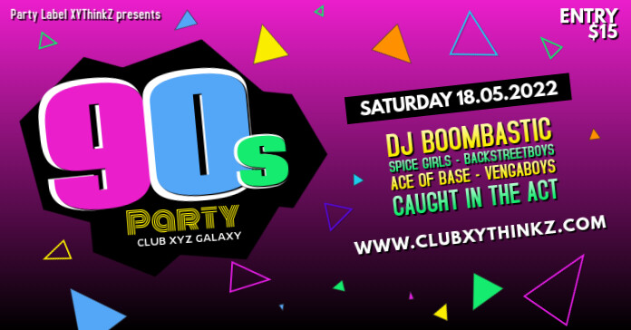 90's Party Oldschool Retro Event 90er Facebook Banner Ad Reklama na Facebooka template