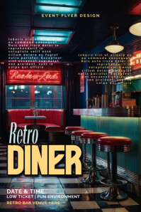 90s Diner Neon Event Poster Design Template
