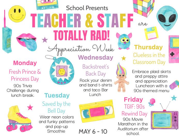 90s Theme Teacher & Staff Appreciation Itiner Flyer (US Letter) template