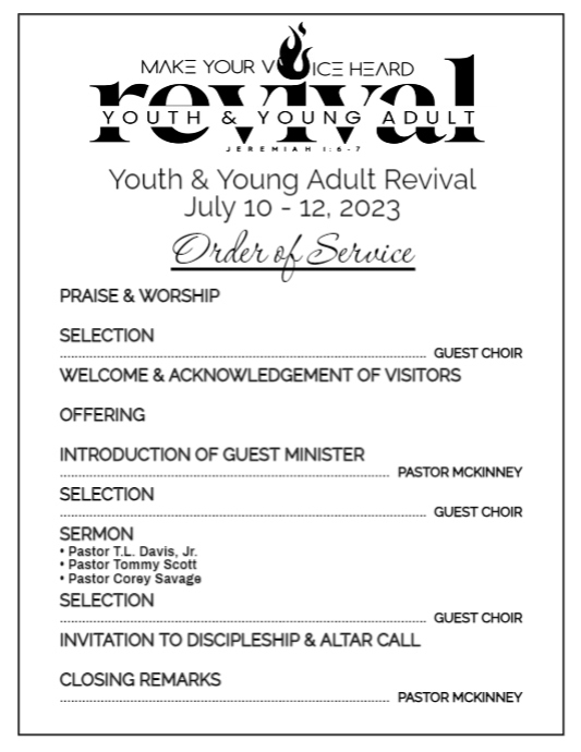 Simple Revival Program Sample YYA Revival Program | PosterMyWall