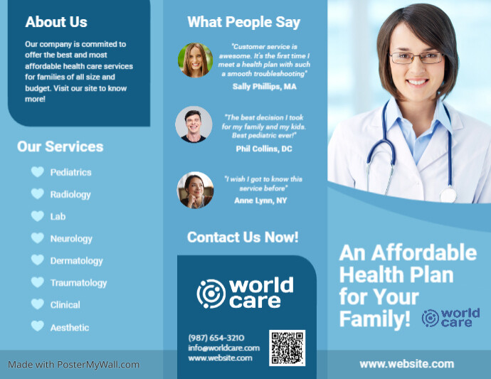 Blue Health Care Trifold Brochure Template