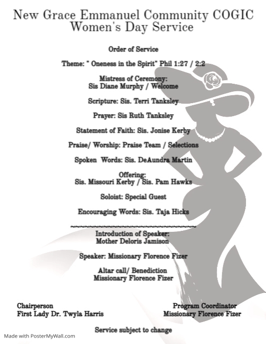 Program Women's Day Service 2023 | PosterMyWall