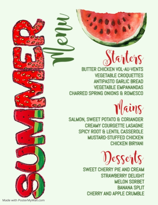 Summer Menu Watermelon Template | PosterMyWall