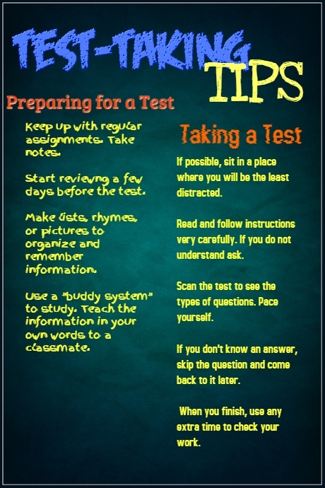 Test Taking Tips Poster