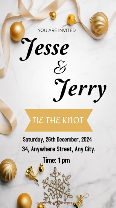 White and gold wedding invitation Instagram story template