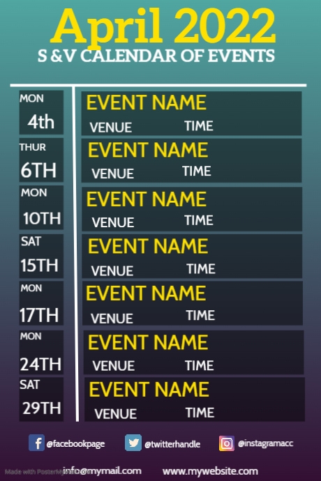 Copy of Calendar of Events | PosterMyWall