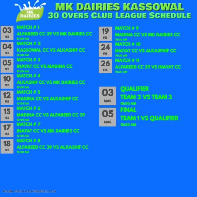 Match Schedule Template (2) | PosterMyWall