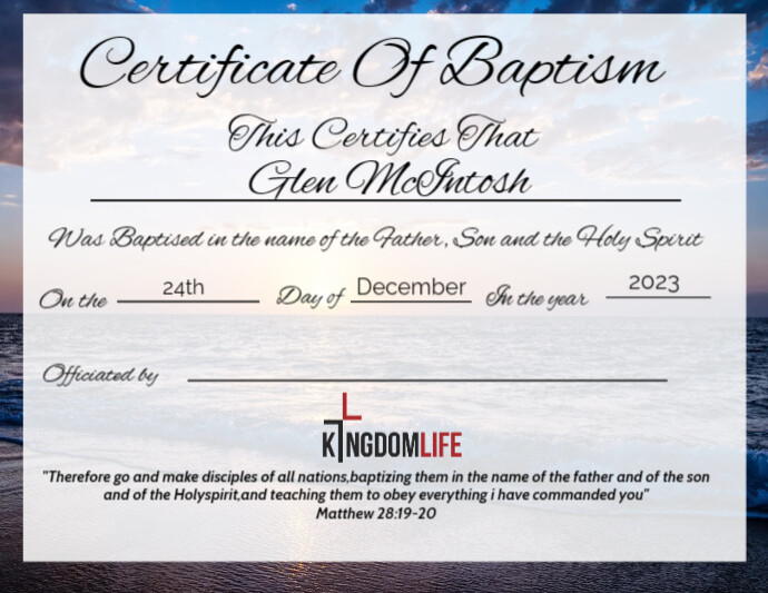 Copy of baptism certificate for GMcIntosh | PosterMyWall