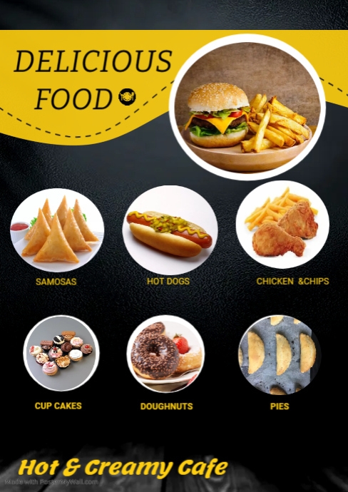 Yellow Fast Food Black and Yellow Fast Food Menu Design | PosterMyWall