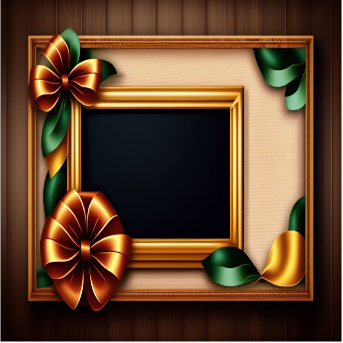 Frame Doards Design A black board frame with gold and green bows Template | PosterMyWall