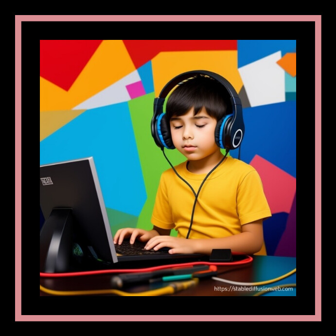 A boy with headphoneon computer Template | PosterMyWall