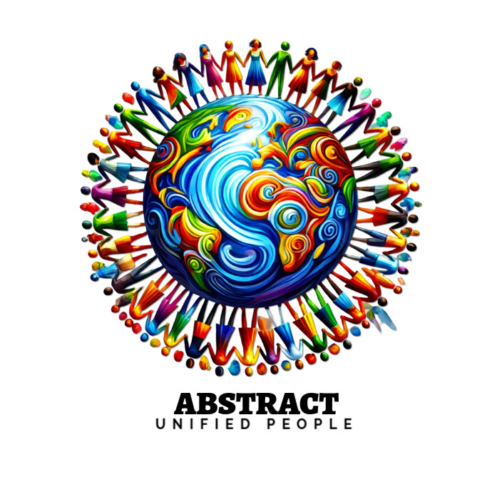 A Colorful Swirled Orb Surrounded By Ring Of Stylized Diverse People Holding Hands Logo template