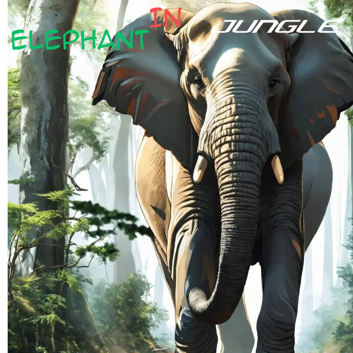 A large African Elephant standing in a lush, Instagram Post template