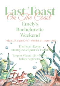 A Last Toast on the coast bachelorette weekend invitation A5 template