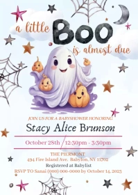 A Little Boo Is Almost Due Halloween October Baby Shower Invitation A6 template