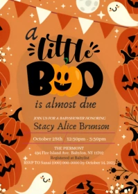 A Little Boo Is Almost Due Halloween October Baby Shower Invitation A6 template