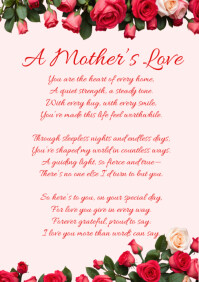 A mother's love with red rose background A5 template