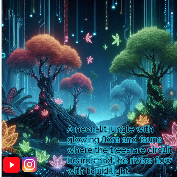 A neon jungle with glowing trees Instagram na Post template