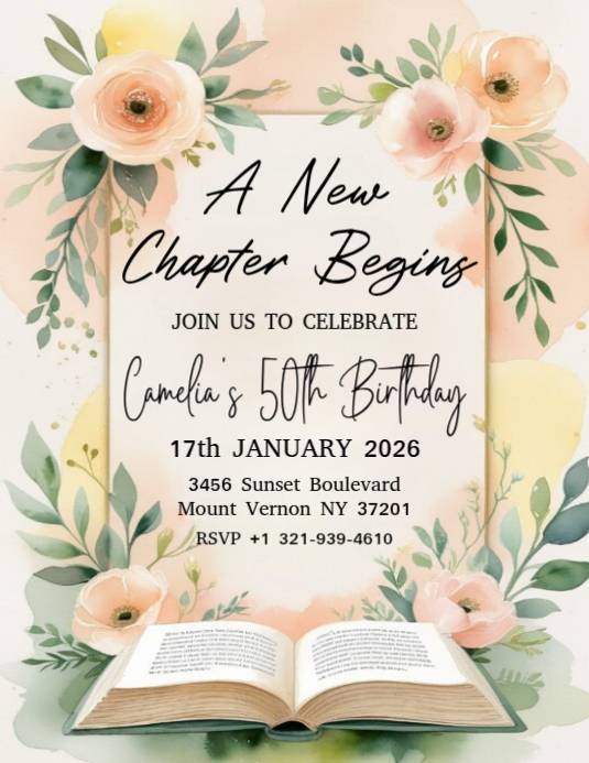 Chapter Two Invitation A new chapter begins birthday invitation Template | PosterMyWall