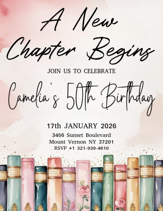 A new chapter begins birthday invitation Template | PosterMyWall