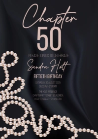 A Pearl Chain Chapter Fifty Birthday Invitation – Elegant 50th Celebration Invite A5 template