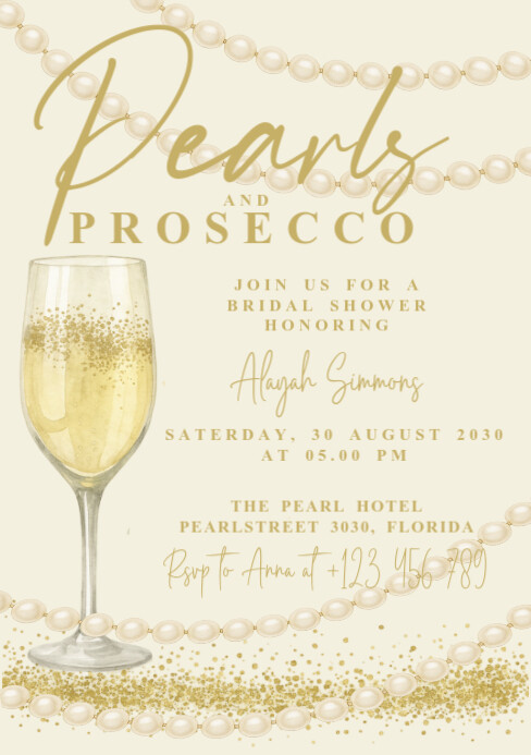 A Pearls & Prosecco bridal invitation A5 template