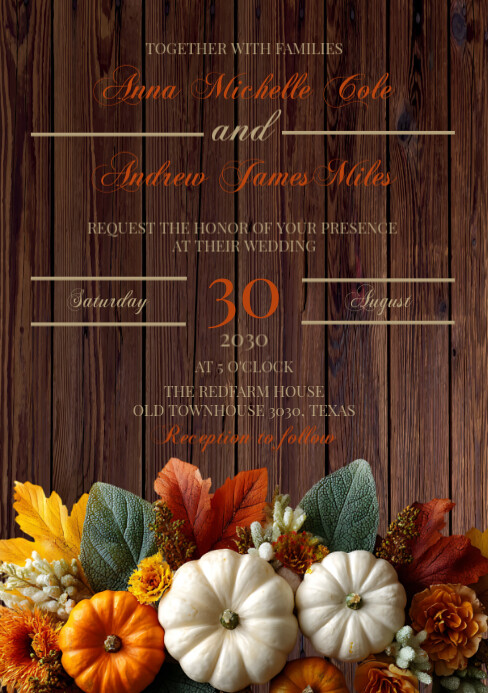 A pumpkin fall/autumn wedding invitation Template | PosterMyWall