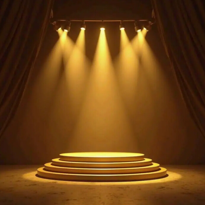 3d Rendered Stage A realistic 3D-rendered stage setup with a golden circular platform ...
